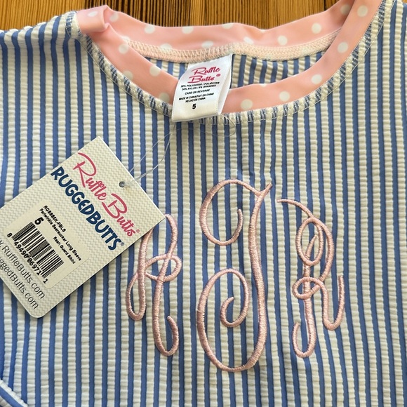 Ruffle Butts NEW with tags blue seersucker rashguard matching bottoms 5 - Picture 2 of 4